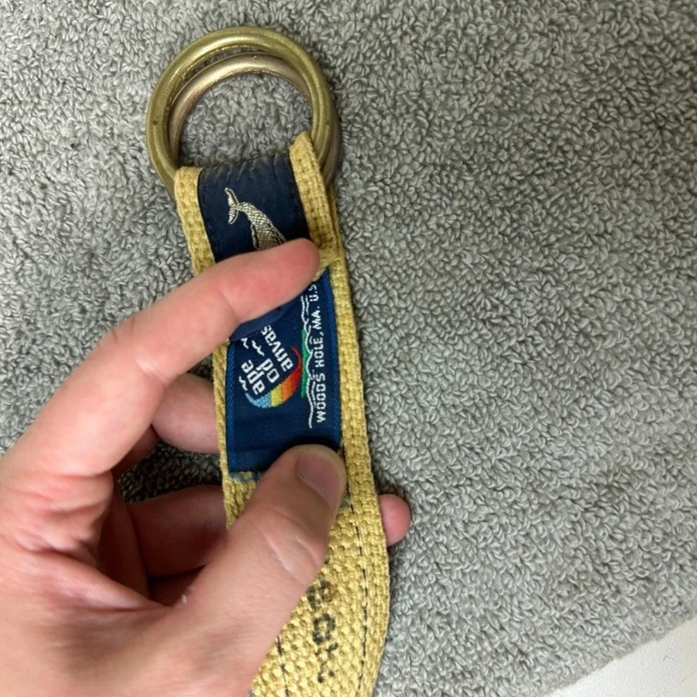 Cape Cod Canvas Woods Hole Whale D-Ring Belt Navy Yellow Nautical Mens 38.5 Inch